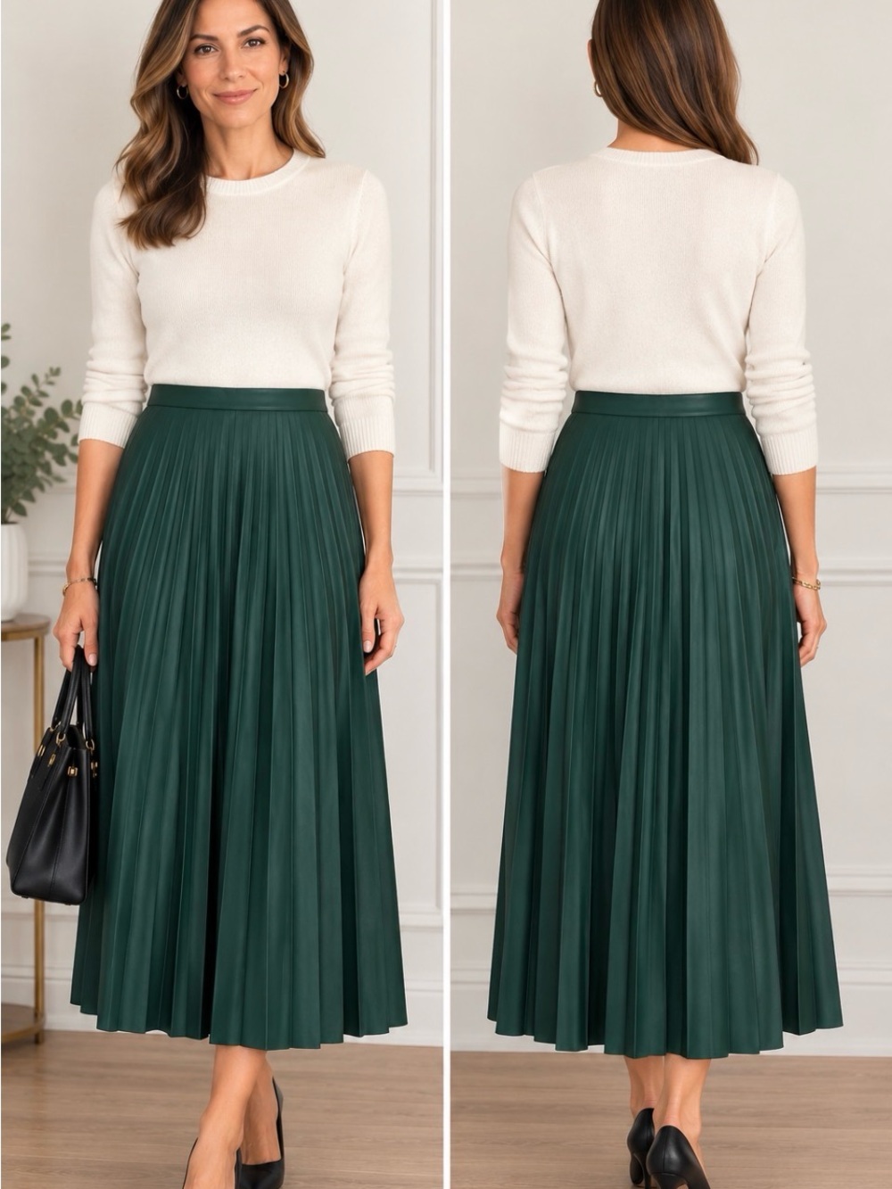 J. Crew Forest Green Pleated A-Line Midi Skirt